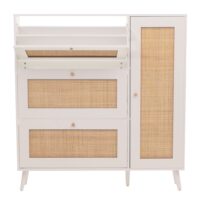 Rattan-Schuhkipper Schuhschrank 3 Kippfächer 2 Regalböden 127x120x24cm weiss