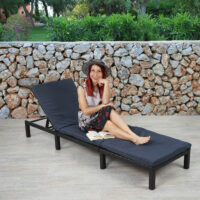 Rattan Sonnenliege Liegestuhl ~ Basic anthrazit, Kissen grau