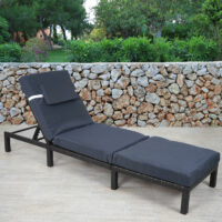 Rattan Sonnenliege Liegestuhl ~ Premium anthrazit Kissen grau