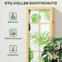 Raumteiler Boho faltbar mit tropischem Motiv und Holzrahmen