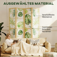 Raumteiler Boho faltbar mit tropischem Motiv und Holzrahmen