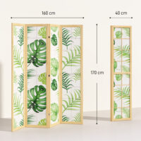 Raumteiler Boho faltbar mit tropischem Motiv und Holzrahmen