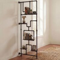 Raumteiler mit Regal Wohnregal Industrial Metall 203x80x20cm dunkelbraun