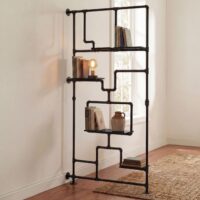 Raumteiler mit Regal Wohnregal Industrial Metall 203x100x20cm schwarz