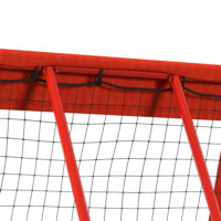 Roter höhenverstellbarer und klappbarer Rebounder mit Netz, vielseitig einsetzbar für verschiedene Ballsportarten.