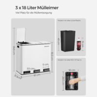 Recycling-Mülleimer Abfalleimer 3x18 L Weiss.