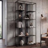 Regal Bücherschrank Hochschrank Industrial 180x80x31cm schwarz schwarz