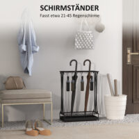 Regenschirmständer mit Tropfschale und Haken aus Stahl schwarz