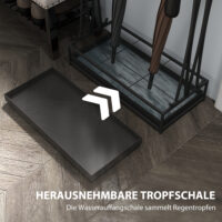 Regenschirmständer mit Tropfschale und Haken aus Stahl schwarz