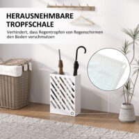 Regenschirmständer mit Tropfschale und Haken aus Stahl weiss