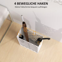 Regenschirmständer mit Tropfschale und Haken aus Stahl weiss