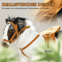 Braun-cremeweisses Reitpferd als Kinderspielzeug mit realistischem Sound, Sattel und Zaumzeug. Ideal für Kinder von 3-8 Jahren, die gerne in Rollenspiele eintauchen und reiten üben.