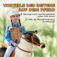 Braun-cremeweisses Reitpferd als Kinderspielzeug mit realistischem Sound, Sattel und Zaumzeug. Ideal für Kinder von 3-8 Jahren, die gerne in Rollenspiele eintauchen und reiten üben.