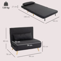 Relaxsessel mit Bettfunktion für 1 Person modern schwarz
