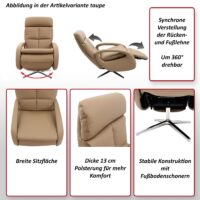 Relaxsessel Design Fernsehsessel TV-Sessel Liegesessel drehbar Voll-Leder taupe