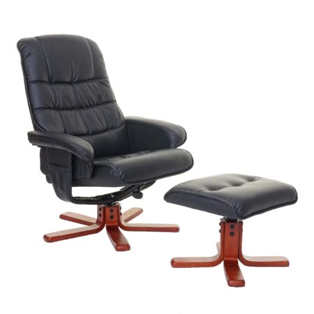 Relaxsessel Fernsehsessel Liegesessel TV-Sessel mit Hocker Kunstleder schwarz