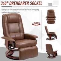 Relaxsessel verstellbar drehbar mit Fussstütze Kunstleder braun