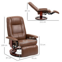 Relaxsessel verstellbar drehbar mit Fussstütze Kunstleder braun