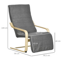 Relaxsessel mit verstellbarem Fussteil und Holzrahmen grau