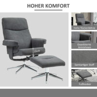 Relaxsessel mit Hocker verstellbar Samtoptik anthrazit