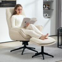 Relaxsessel drehbar mit Hocker für Wohnzimmer beige