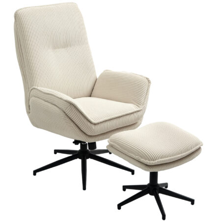 Relaxsessel drehbar mit Hocker für Wohnzimmer beige