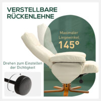 Relaxsessel mit Hocker drehbar neigbar Kunstleder cremeweiss