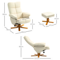 Relaxsessel mit Hocker drehbar neigbar Kunstleder cremeweiss