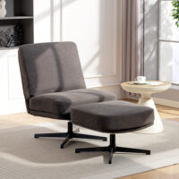 Sessel Relaxsessel drehbar mit Hocker Leinenoptik dunkelgrau