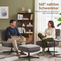 Sessel Relaxsessel drehbar mit Hocker Leinenoptik dunkelgrau