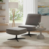 Sessel Relaxsessel drehbar mit Hocker Leinenoptik dunkelgrau