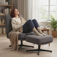 Sessel Relaxsessel drehbar mit Hocker Leinenoptik dunkelgrau