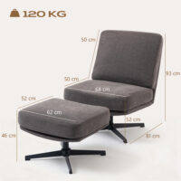 Sessel Relaxsessel drehbar mit Hocker Leinenoptik dunkelgrau
