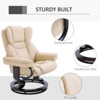 Relaxsessel mit Hocker Liegefunktion drehbar Kunstleder creme