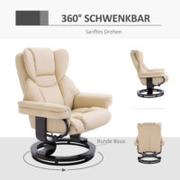 Relaxsessel mit Hocker Liegefunktion drehbar Kunstleder creme