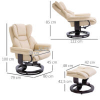 Relaxsessel mit Hocker Liegefunktion drehbar Kunstleder creme