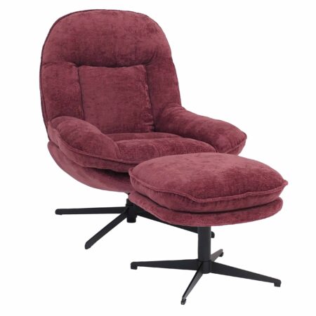 Relaxsessel mit Hocker Fernsehsessel Nosagfederung drehbar Chenille beere