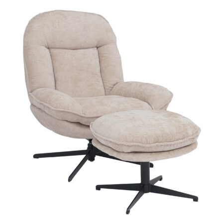 Relaxsessel mit Hocker Fernsehsessel Nosagfederung drehbar Chenille creme