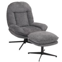 Relaxsessel mit Hocker Fernsehsessel Nosagfederung drehbar Chenille grau