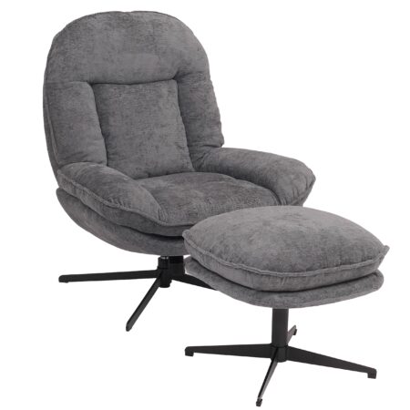 Relaxsessel mit Hocker Fernsehsessel Nosagfederung drehbar Chenille grau