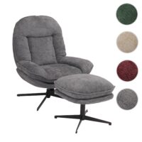 Relaxsessel mit Hocker Fernsehsessel Nosagfederung drehbar Chenille grau