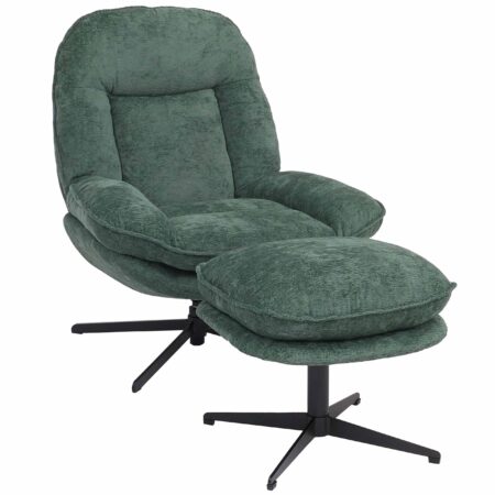 Relaxsessel mit Hocker Fernsehsessel Nosagfederung drehbar Chenille grün