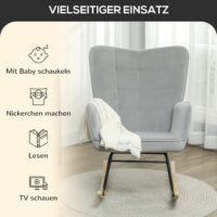 Schaukelstuhl in Samtoptik, hellgrau, stilvoller Relaxsessel für Wohnzimmer und Schlafzimmer.
