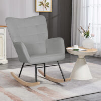 Schaukelstuhl in Samtoptik, hellgrau, stilvoller Relaxsessel für Wohnzimmer und Schlafzimmer.