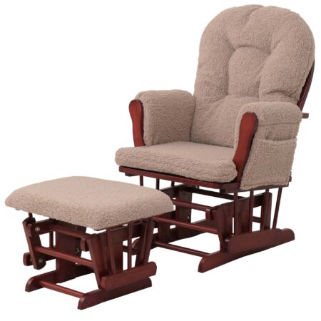 Relaxsessel Schaukelstuhl mit Hocker Bouclé Öko-Tex braun dunkles Gestell
