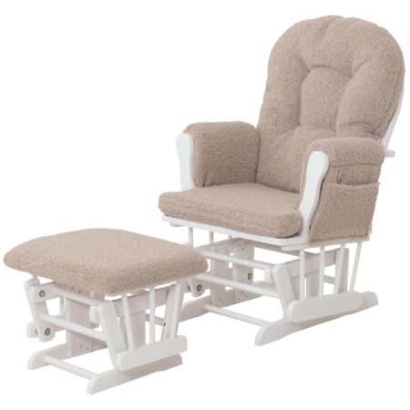 Relaxsessel Schaukelstuhl mit Hocker Bouclé Öko-Tex braun weisses Gestell