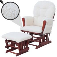 Relaxsessel Schaukelstuhl mit Hocker Bouclé Öko-Tex creme dunkles Gestell