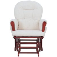 Relaxsessel Schaukelstuhl mit Hocker Bouclé Öko-Tex creme dunkles Gestell