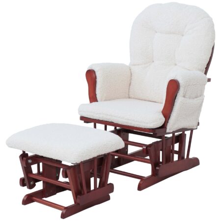 Relaxsessel Schaukelstuhl mit Hocker Bouclé Öko-Tex creme dunkles Gestell