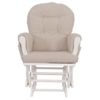 Relaxsessel Schaukelstuhl mit Hocker Bouclé Öko-Tex creme weisses Gestell